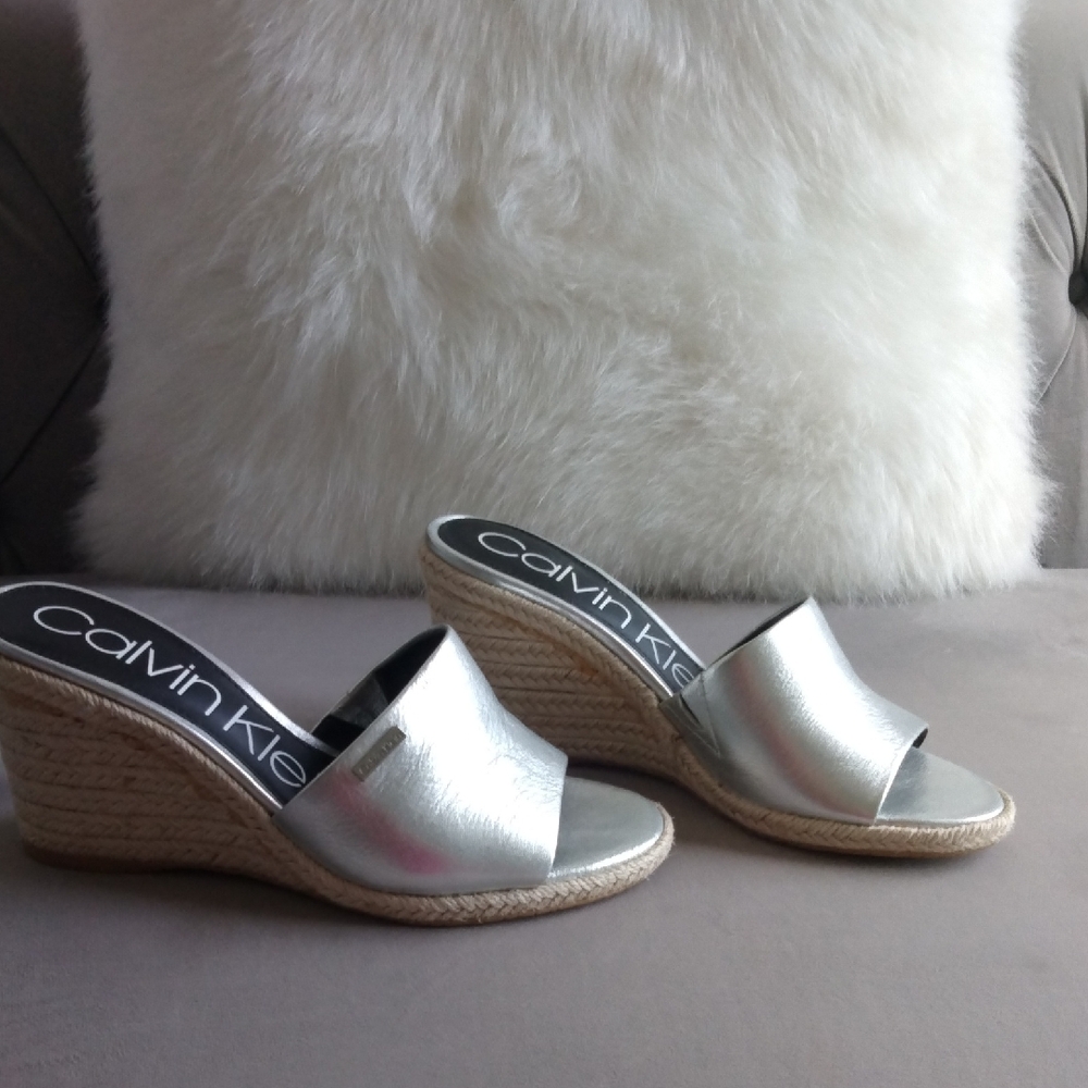 Calvin Klein Metallic Silver Wedge Shoes